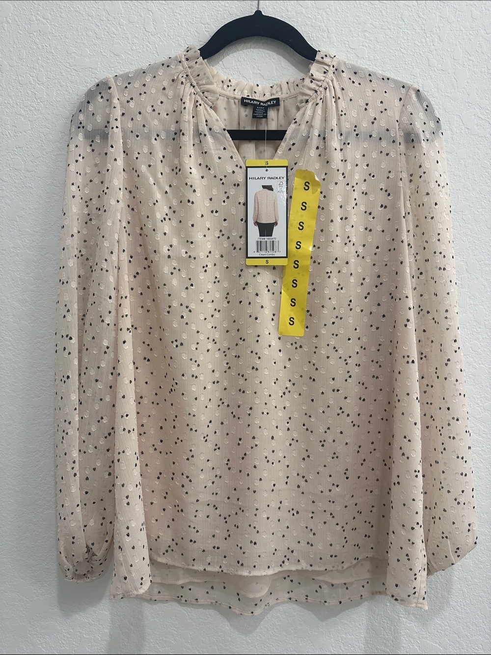 Hilary Radley Cream Comb Sheer Dot Blouse with Black Heart Print